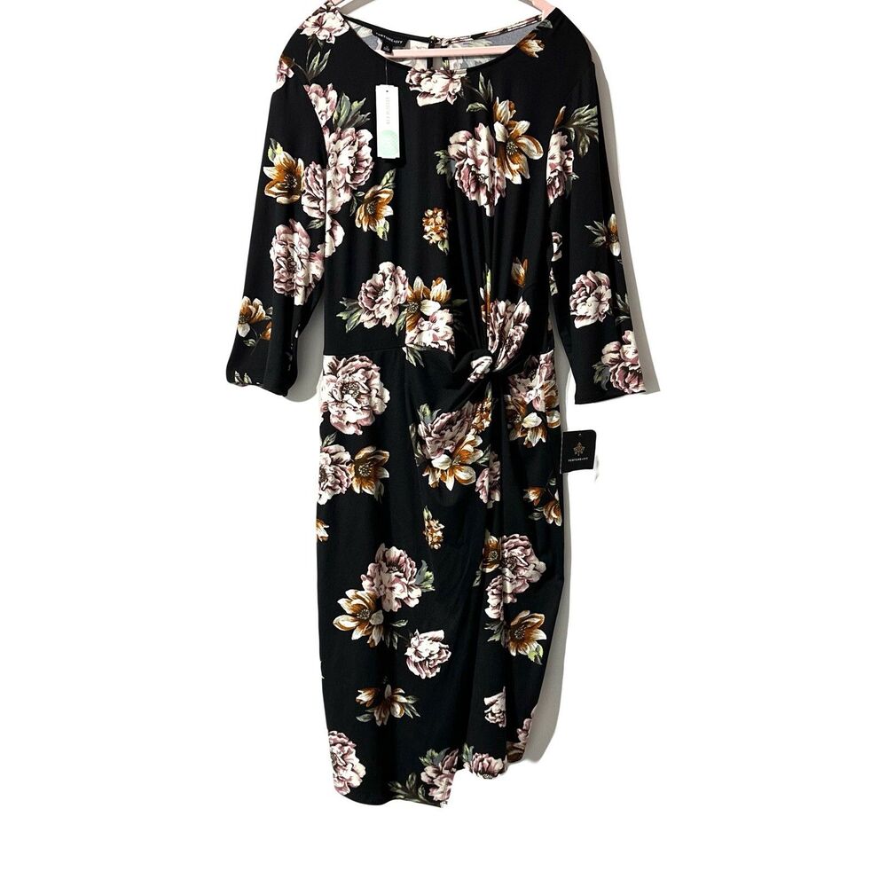 FORTUNE + IVY Lennora Faux Wrap Midi Dress Size 1X Front Knot StitchFix NWT